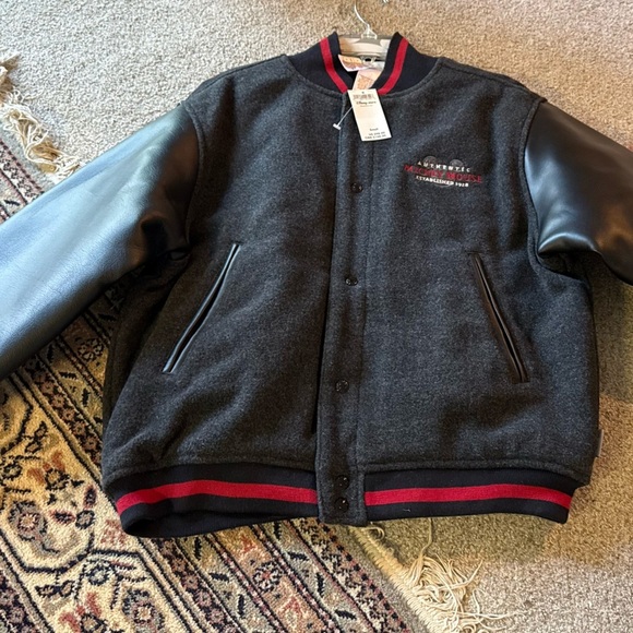 Vintage Men Disney  Mickey Mouse Embroidered Varsity Blk Wool Leather Jacket S - Picture 14 of 14
